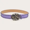 Stylish Purple Y2K Punk Studded Leather Belt with Vintage Butterfly Buckle for Women - Purple (Green Rhinestone Butterfly Buckle) Black Rivets