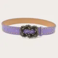 Purple punk wide belt with rhinestones and metal studs for women jeans fashion accessory. - Purple (Gold Rivets)