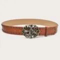 Brown Y2K punk rivet wide belt with retro green rhinestone butterfly buckle, stylish accessory. - Camel (Green Rhinestone Butterfly Buckle) Black Rivets
