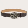 Y2K punk wide leather belt women vintage brown rhinestone butterfly buckle streetwear - Coffee (Green Rhinestone Butterfly Buckle) Black Rivets