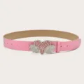 Pink rhinestone heart wings leather belt stylish Y2K waist accessory for jeans dress - Pink