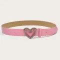 Pink rhinestone heart buckle belt women jeans skirt accessory fashion versatile cute waist belt - Pink