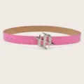 Pink Y2K Rhinestone Belt Women Retro PU Leather Sparkly Buckle Waistband Fashion - Pink / Length 105cm Width 2.8cm