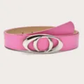 Pink belt with silver oval buckle, stylish Y2K accessory for jeans and dresses. - Length 105cm Width 2.8cm / Pink