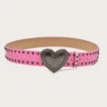 Pink PU leather belt featuring a vintage heart-shaped buckle and metal studded details. - 105cm / Pink