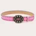 Pink Rhinestone Buckle Studded Belt, Vintage Ethnic Style PU Leather Waistband for Women - Pink