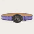 Y2K Vintage Purple Belt with Metal Studs and Horse Head Buckle Western Style Waistband - Purple