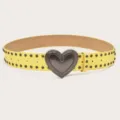 Yellow PU leather belt featuring a vintage metal heart buckle and punk studs. Stylish accessory. - 105cm / Yellow