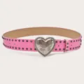 Punk style pink leather belt featuring a large heart buckle and cool metal studs for women. - Length 105cm Width 3.8cm / Pink
