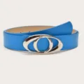 Blauwe dames riem met zilveren ovale gesp Y2K stijl mode jeans rok accessoire - Lengte 105cm Breedte 2.8cm / Blauw