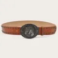 Retro Brown Studded Belt with Horse Buckle Y2K Style Women Fashion Waistband Accessory - Camel