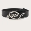 Zwarte lederen riem met unieke futuristische zilveren metalen gesp voor dames - Zwart