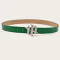 Stylish green leather belt featuring a sparkling rhinestone buckle, vintage retro design for women. - Green / Length 105cm Width 2.8cm