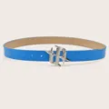 Blue rhinestone gothic letter buckle pu leather belt y2k fashion waist accessory - Blue / Length 105cm Width 2.8cm