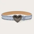 Light blue PU leather belt with metal heart buckle and rivets, stylish Y2K waist accessory. - 105cm / Light Blue