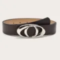 Bruine leren damesriem met zilveren ovale gesp Y2K mode casual jeansjurk kledingaccessoire - Lengte 105cm Breedte 2.8cm / koffiekleur