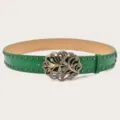 Cintura in pelle verde con fibbia in metallo a farfalla vintage, strass e borchie. - Verde (Rivetti Neri)