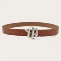 Vintage Y2K brown leather belt with rhinestone star metal buckle for women fashion accessories - Camel / Length 105cm Width 2.8cm