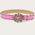 Pink rhinestone vintage women belt with metal studs fashion casual waist belt accessories. - Black With Rivets / Pink