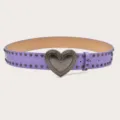 Purple PU leather belt with vintage metal heart buckle and punk studs, stylish variant. - 105cm / Purple
