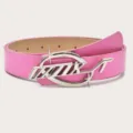 Roze lederen damesriem met unieke zilveren metalen gesp voor casual jeansoutfits - Roze