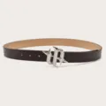 Dark brown leather belt featuring a sparkling rhinestone gothic star monogram buckle. - Coffee / Length 105cm Width 2.8cm