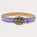 Cintura in pelle viola con borchie punk, fibbia vintage a farfalla con eleganti strass lucidi. - Viola (Rivetti Neri)