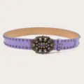 Purple rhinestone carved buckle belt retro studded waist strap accessory for women - Purple