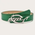 Groene lederen damesriem met stijlvolle zilveren metalen gesp casual mode jeansriem accessoire - Groen