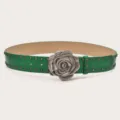 Ceinture en cuir vert style punk avec boucle fleur de rose vintage et rivets pour femmes - Vert