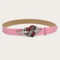 Ceinture rose punk cœur poignard pour femme, accessoire de mode en cuir streetwear stylé. - Rose