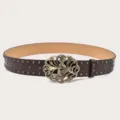 Cintura in pelle marrone vintage con fibbia farfalla strass decorata e borchie metalliche. - Caffè (Rivetti Neri)
