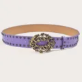 Women vintage purple rhinestone belt with ornate metal buckle and stylish rivet studs. - Black With Rivets / Purple
