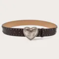Women's studded leather belt with vintage heart buckle, punk style accessory for jeans. - Length 105cm Width 3.8cm / Coffee