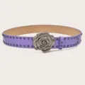 Ceinture en cuir violet style punk avec boucle métal rose vintage et clous décoratifs. - Violet