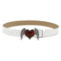 White leather belt with red heart angel wings metal buckle, stylish punk Y2K waist belt. - Heart Wings / White