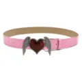 Pink punk belt with red heart angel wings buckle, Y2K aesthetic streetwear accessory. - Heart Wings / Pink