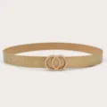 Gold women belt with pearl double circle buckle stylish jeans clothing accessory variant - Gold