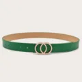 Green women's belt featuring an elegant double-circle pearl metal buckle for versatile daily wear. - Green