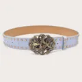 Cintura da donna con fibbia a farfalla vintage, cintura in pelle sintetica con borchie. - Blu Chiaro (Rivetti Dorati)