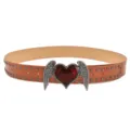 Punk Y2K style brown leather belt featuring a red heart angel wings buckle and metal studs for women. - Heart Wing Rivet / Camel