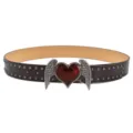 Punk rivet belt for women with red heart angel wings buckle, stylish y2k hip hop waist belt. - Heart Wing Rivet / Coffee