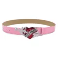 Pink punk rock leather belt with gothic heart dagger metal buckle Y2K streetwear style. - Dagger Heart Buckle / Pink