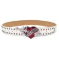 Punk style white leather belt with metal studs and heart dagger buckle for women y2k. - Dagger Heart Buckle Rivet / White