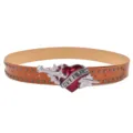 Punk rock style brown leather belt featuring metal studs and an ornate red heart dagger buckle. - Dagger Heart Buckle Rivet / Camel