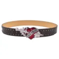 Punk rock metal rivet leather belt with red heart dagger buckle for women edgy Y2K style - Dagger Heart Buckle Rivet / Coffee