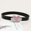 Rhinestone heart angel wings belt detail, black leather strap with sparkling pink diamonds. - Black / Length 105cm Width 2.8cm