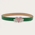 Green rhinestone heart wings belt Y2K style PU leather waist belt for jeans dresses. - Green / Length 105cm Width 2.8cm