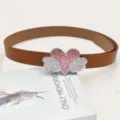 Stylish Brown Rhinestone Heart Wings PU Leather Belt Y2K Fashion Waistband Accessory - Camel / Length 105cm Width 2.8cm