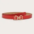Red women's belt with gold heart metal buckle, stylish versatile leather accessory for pants. - Red